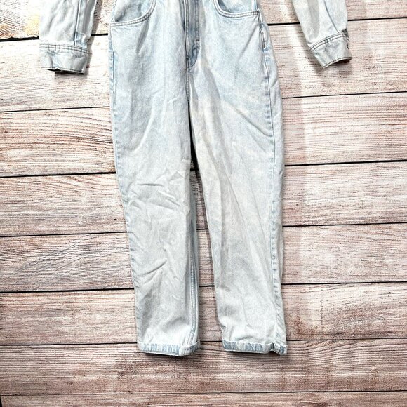 ZARA  Jumpsuit Womens Light Wash Denim XS Boiler Suit Long Sleeve Collared - Picture 3 of 8